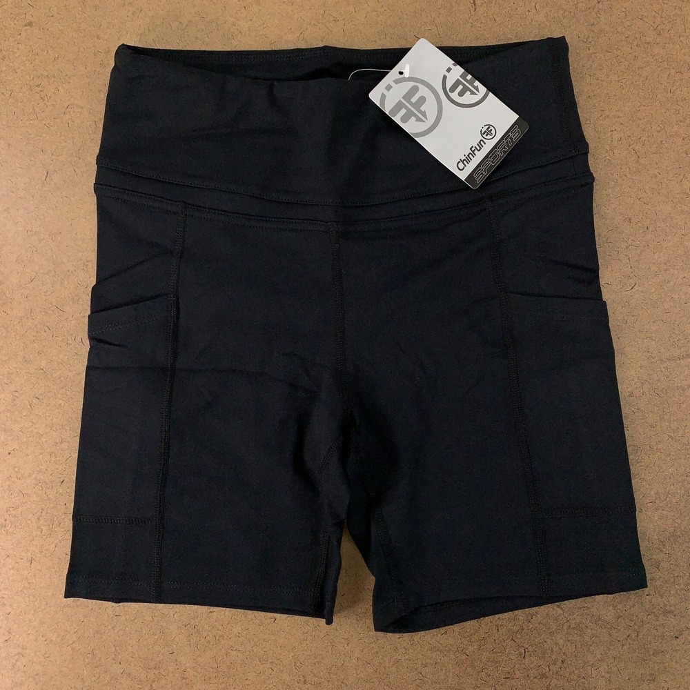 ChinFun Women's Size Small Black High Waisted Side Pocket Bike Yoga Shorts NWT